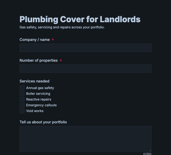 Landlord Plumbing Contract Inquiry Form