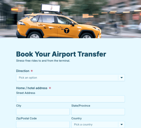 Airport Taxi Transfer Booking Form