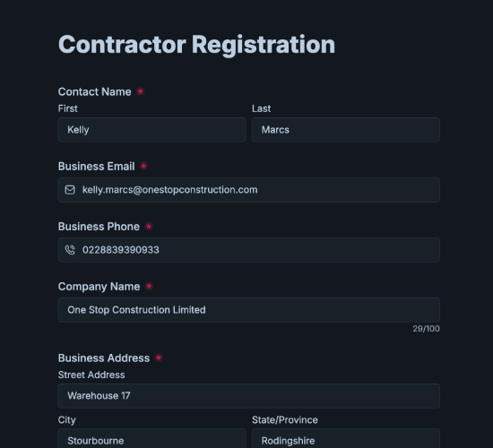 New Contractor Registration Form