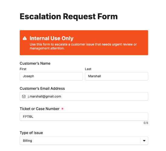 Internal Escalation Form