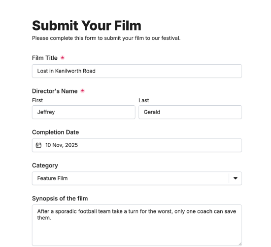 Form Festival Submission Form