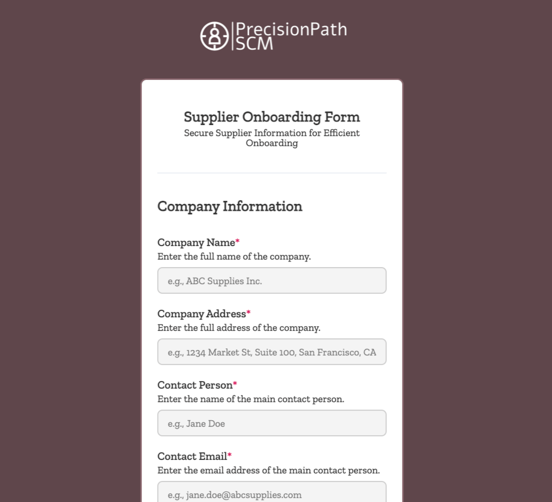 Supplier Onboarding Form