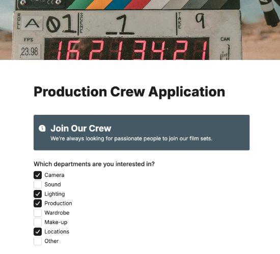 Production Crew Application Form