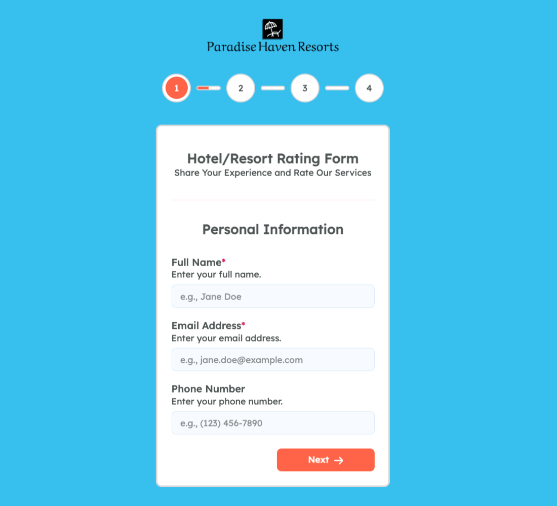 Hotel/Resort Rating Form