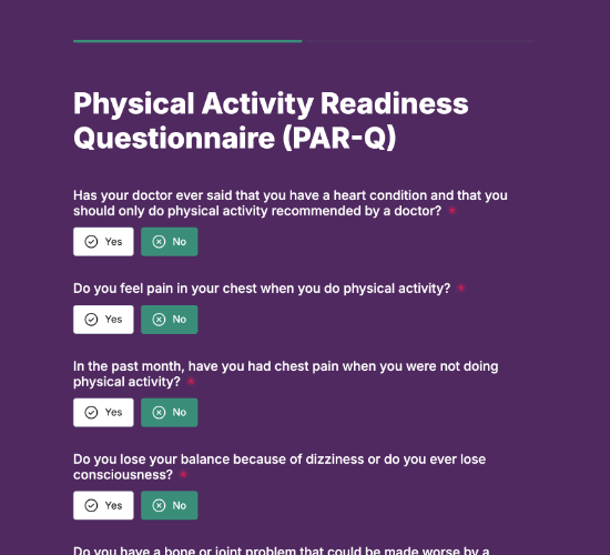 Physical Activity Readiness Questionnaire (PAR-Q) Form