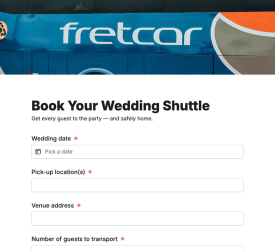 Wedding Guest Shuttle Booking Form