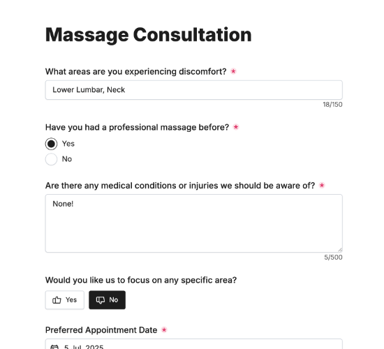 Sports Massage Consultation Form