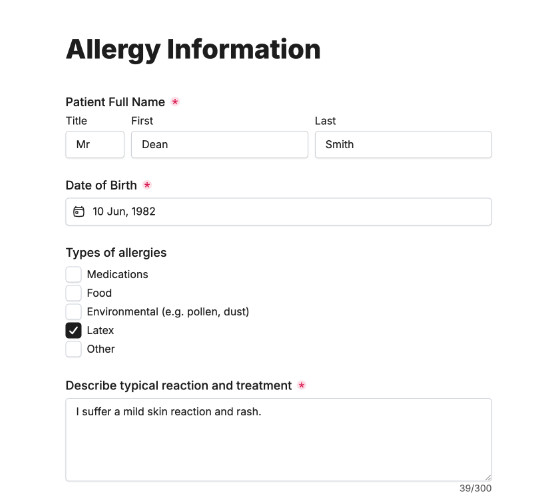 Allergy Information Form