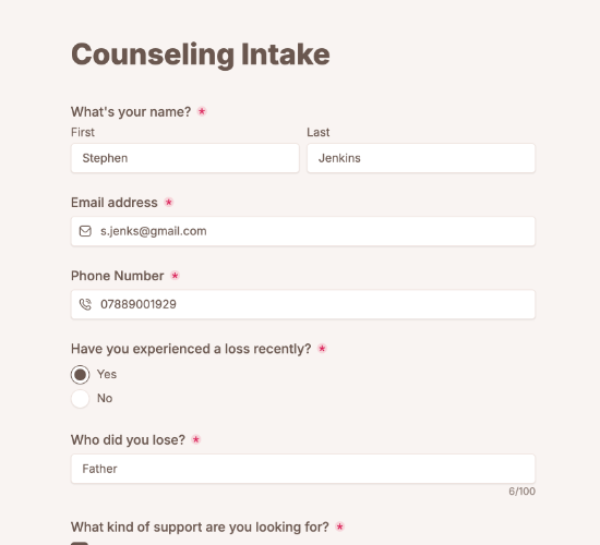 Grief Counseling Intake Form
