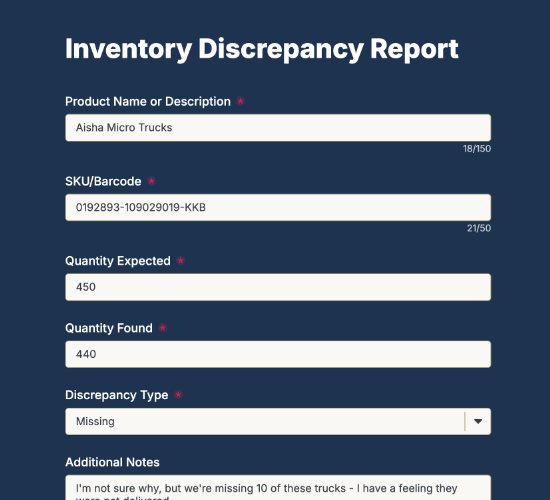 Inventory Discrepancy Report Form