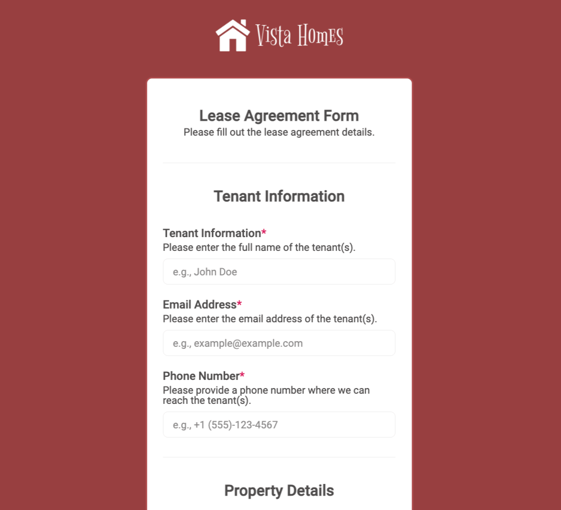 Lease Agreement Form