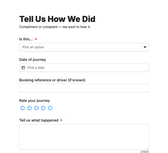 Taxi Feedback & Complaint Form