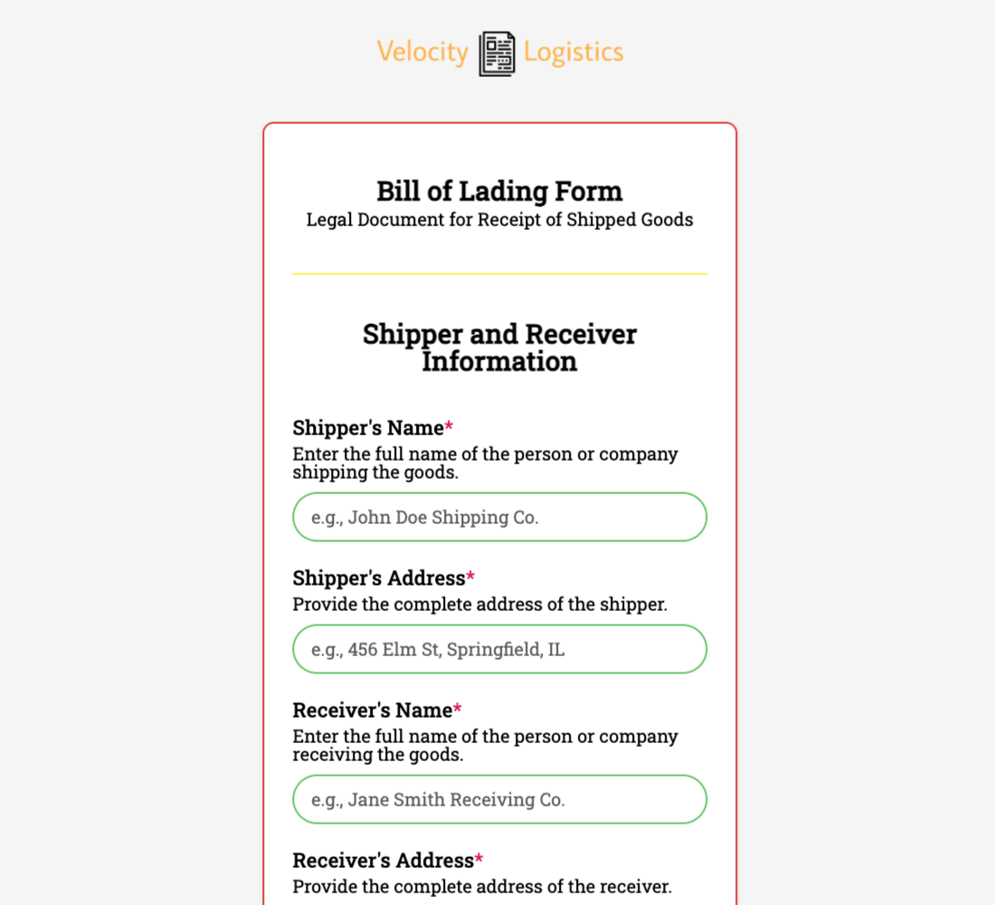 Bill of Lading (BoL) Form