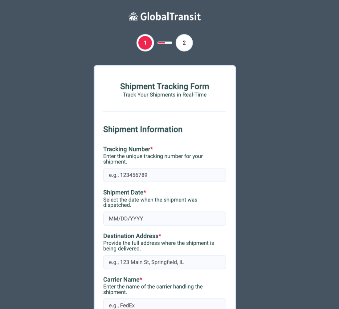 Shipment Tracking Form