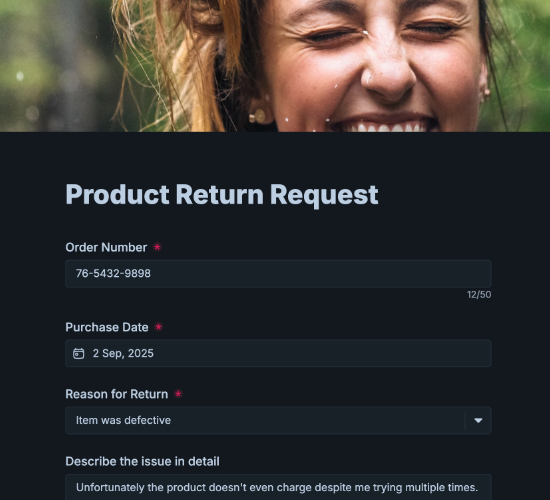 Product Return Request Form