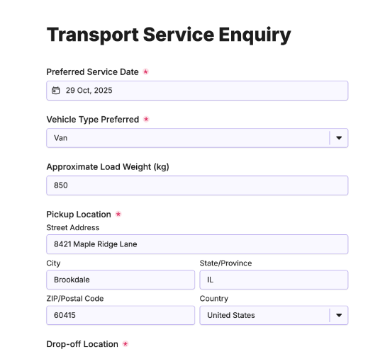 Transport Service Enquiry Form