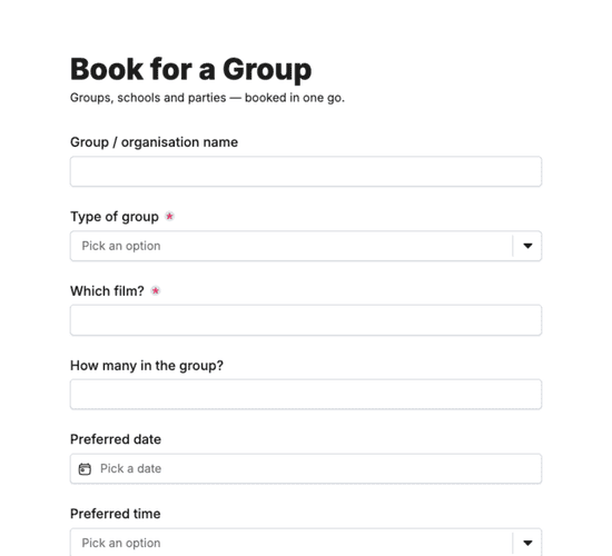 Cinema Group Booking Request Form