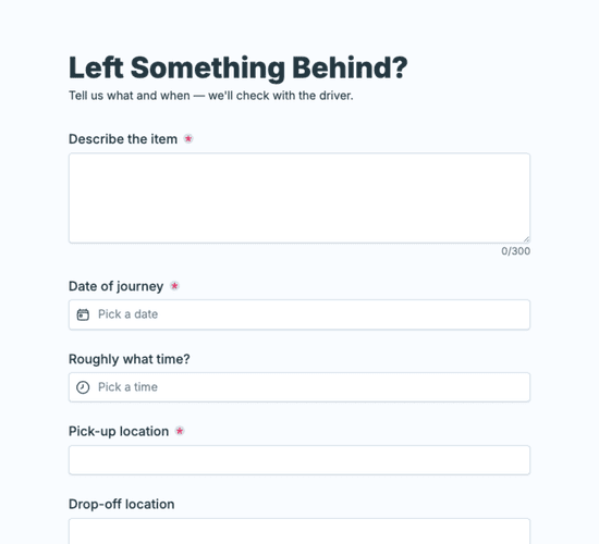 Taxi Lost Property Form