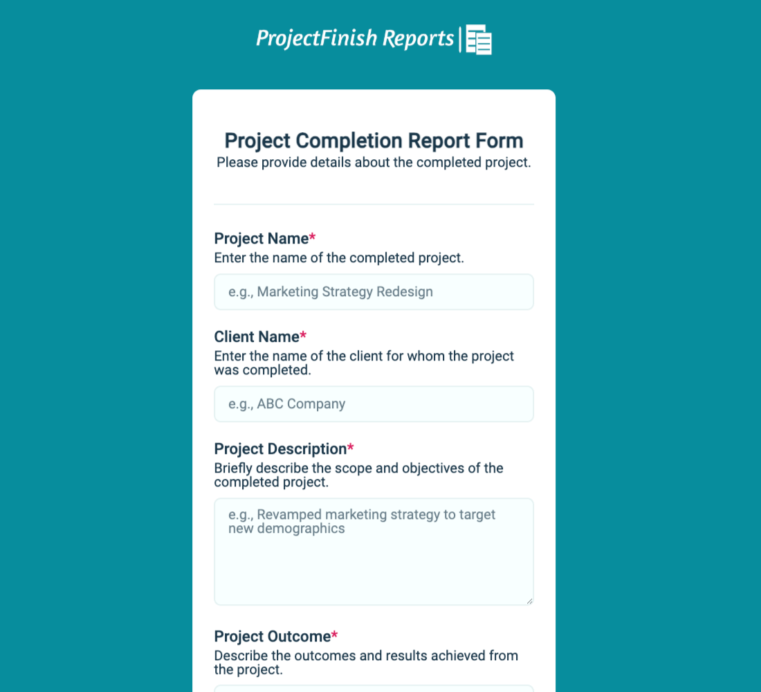 Project Completion Report Form