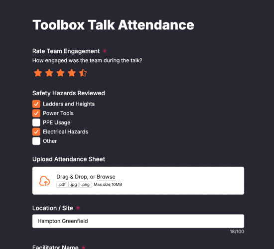 Toolbox Talk Record Form