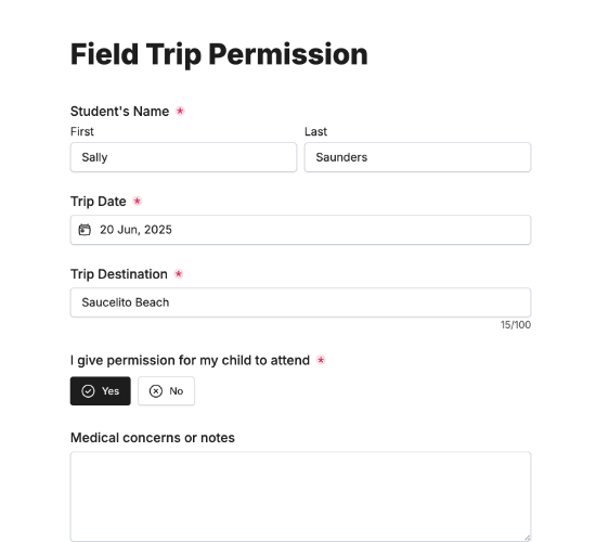 Field Trip Permission Form