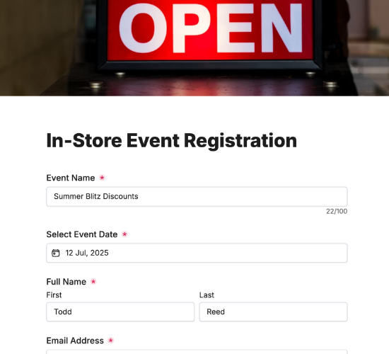 In-Store Event Registration Form