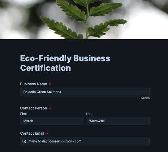 Eco-Friendly Business Certification Form