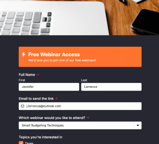 Financial Webinar Registration Form