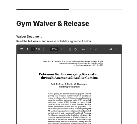 Gym Waiver and Liability Release Form