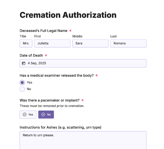 Cremation Authorization Form