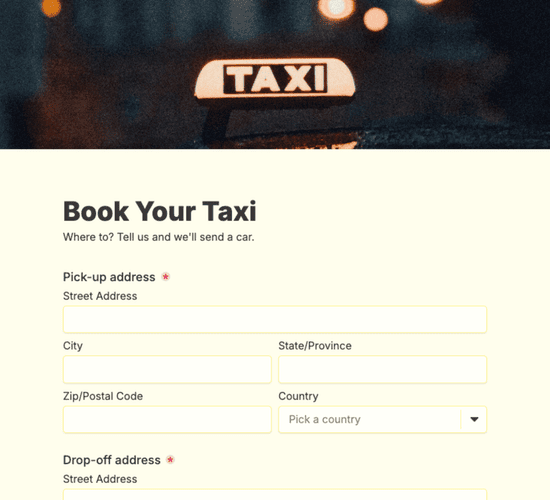 Taxi Booking Form