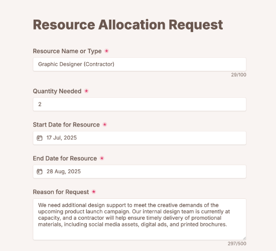 Resource Allocation Request Form