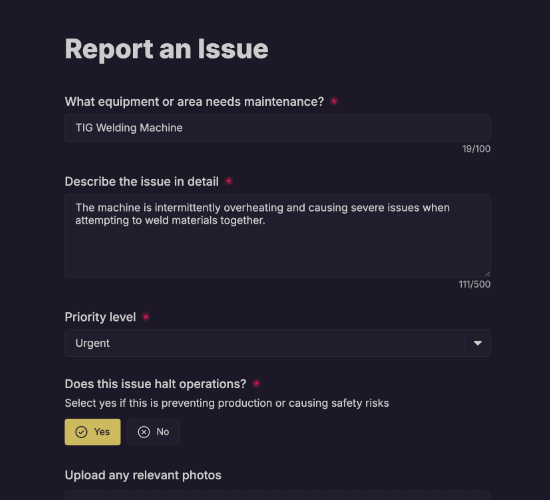 Internal Maintenance Request Form