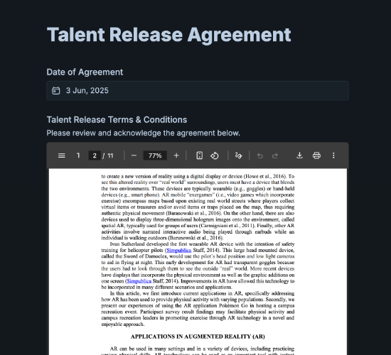 Talent Release Agreement Form