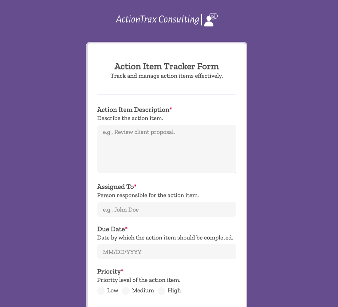 Action Item Tracker Form