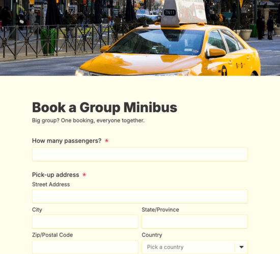 Minibus Group Taxi Booking Form