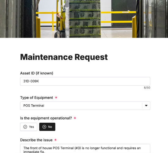 Retail Equipment Maintenance Form