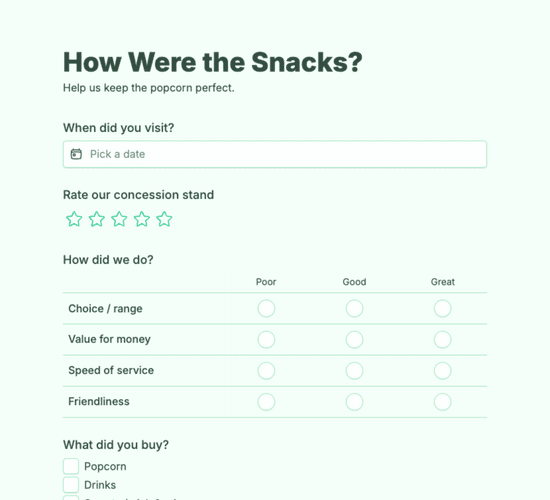 Concession & Kiosk Feedback Form