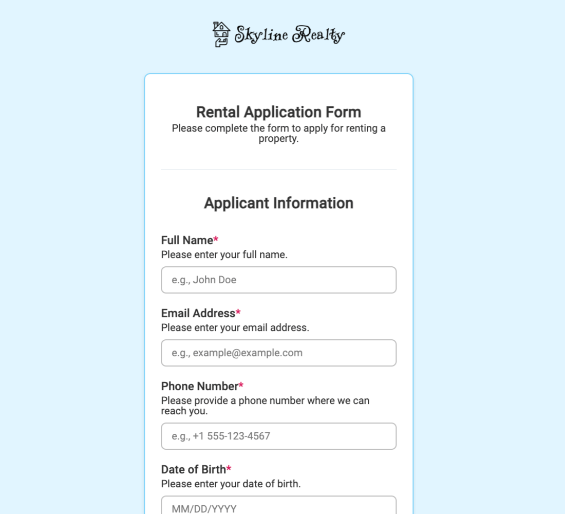 Rental Application Form