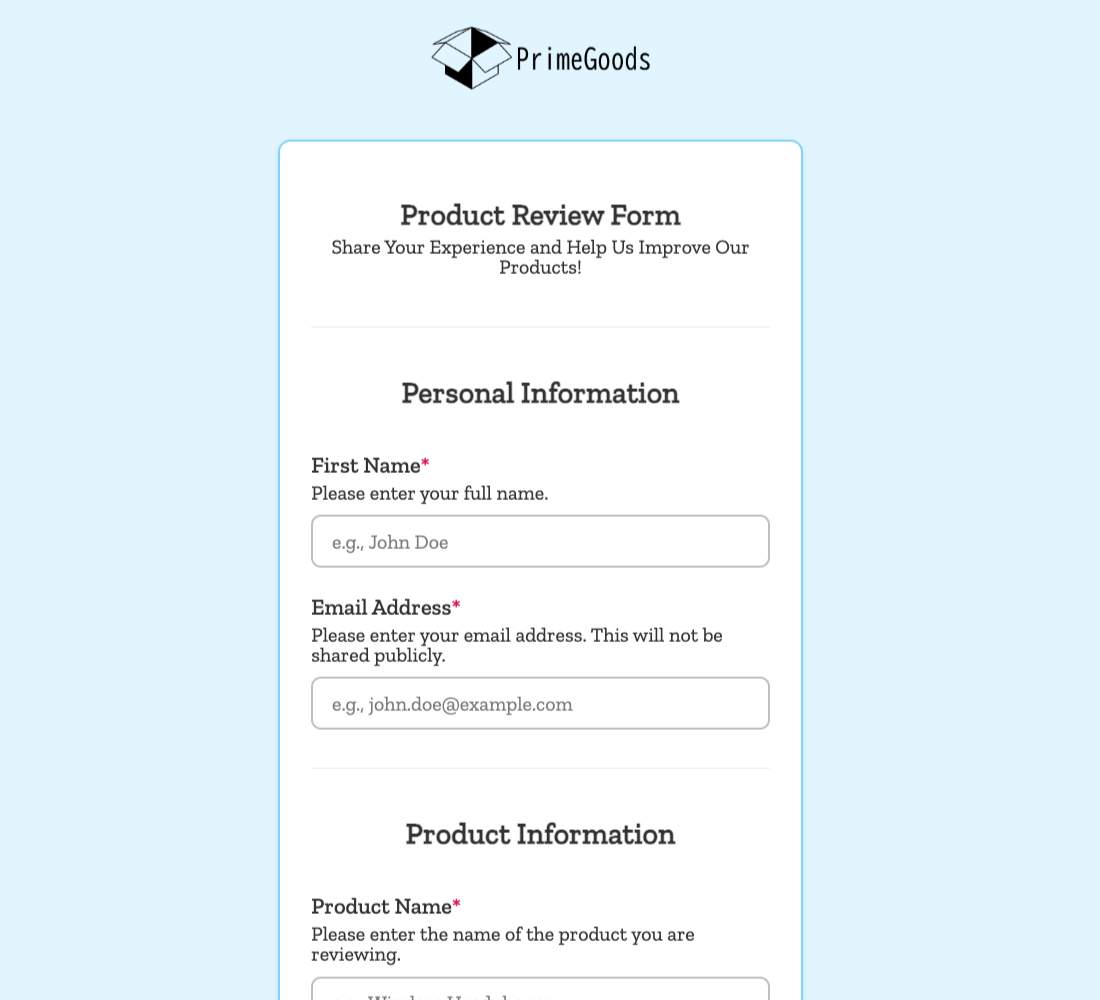 Product Review Form