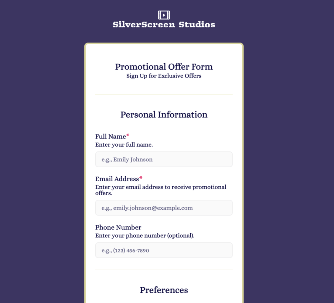 Promotional Offer Form