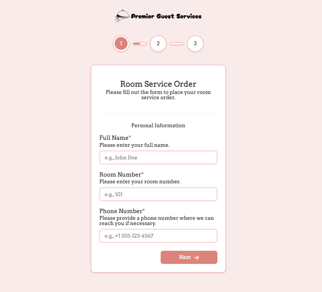 Room Service Order Form