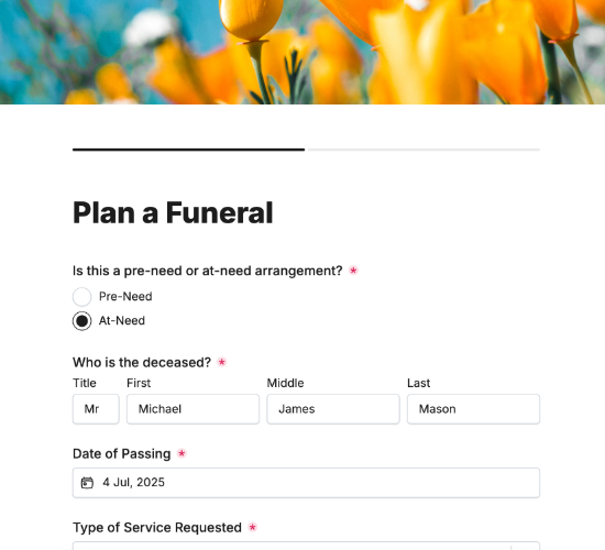 Funeral Arrangement Intake Form