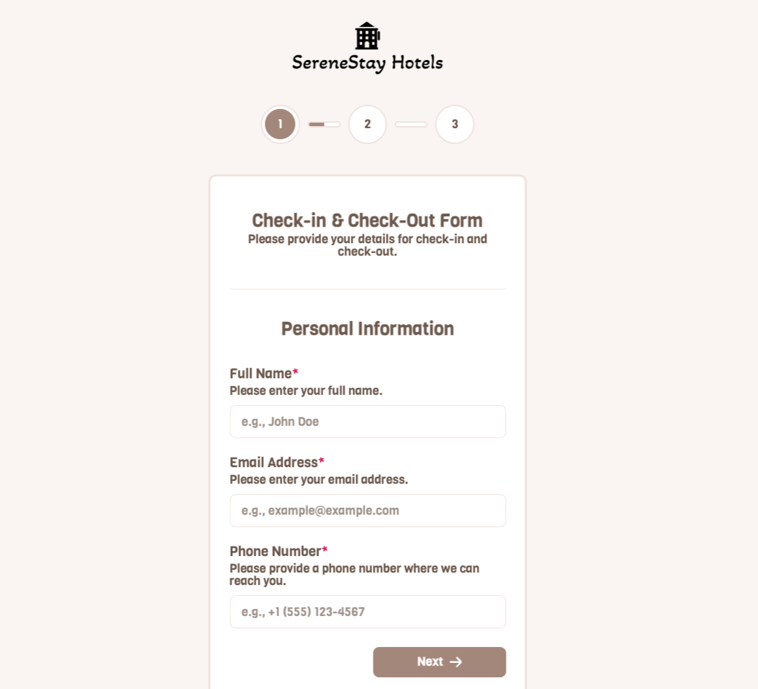 Check-in and Check-out Form