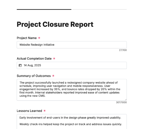 Project Closure Report Form