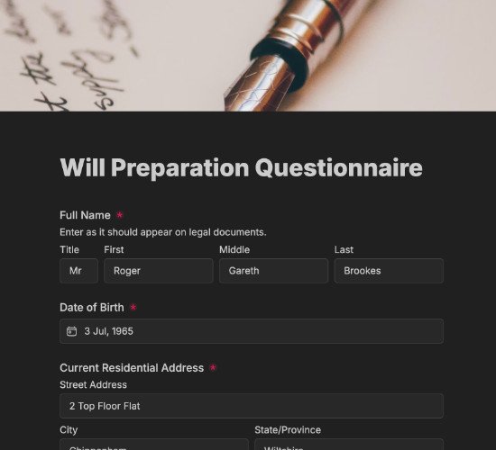 Will Preparation Form