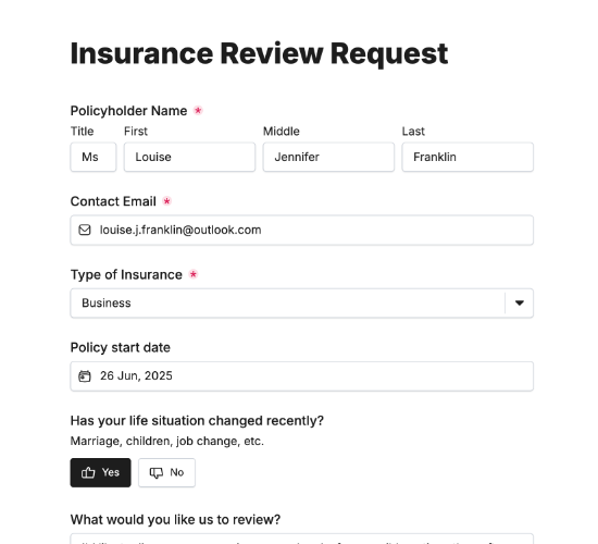 Insurance Policy Review Request Form