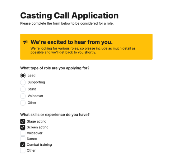 Casting Call Application Form