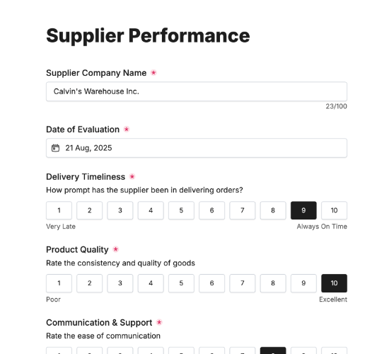Supplier Evaluation Form