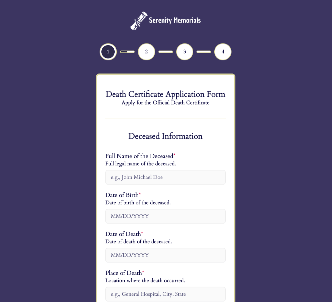 Death Certificate Application Form